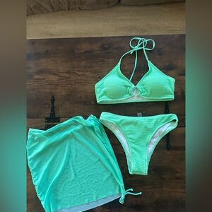 Vibrant Green Bikini Set with Cover-Up
